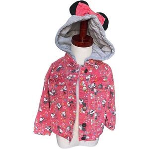 Toddler Girls Disney Store Minnie Mouse Girls Hooded Denim Jean Jacket Coat Sz 3